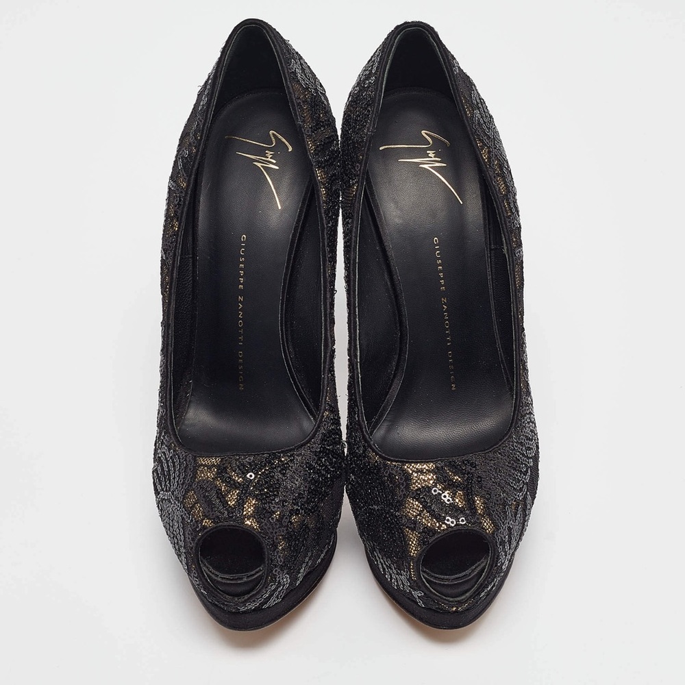 Giuseppe Zanotti Black and Gold Women's Peep Toe Heels